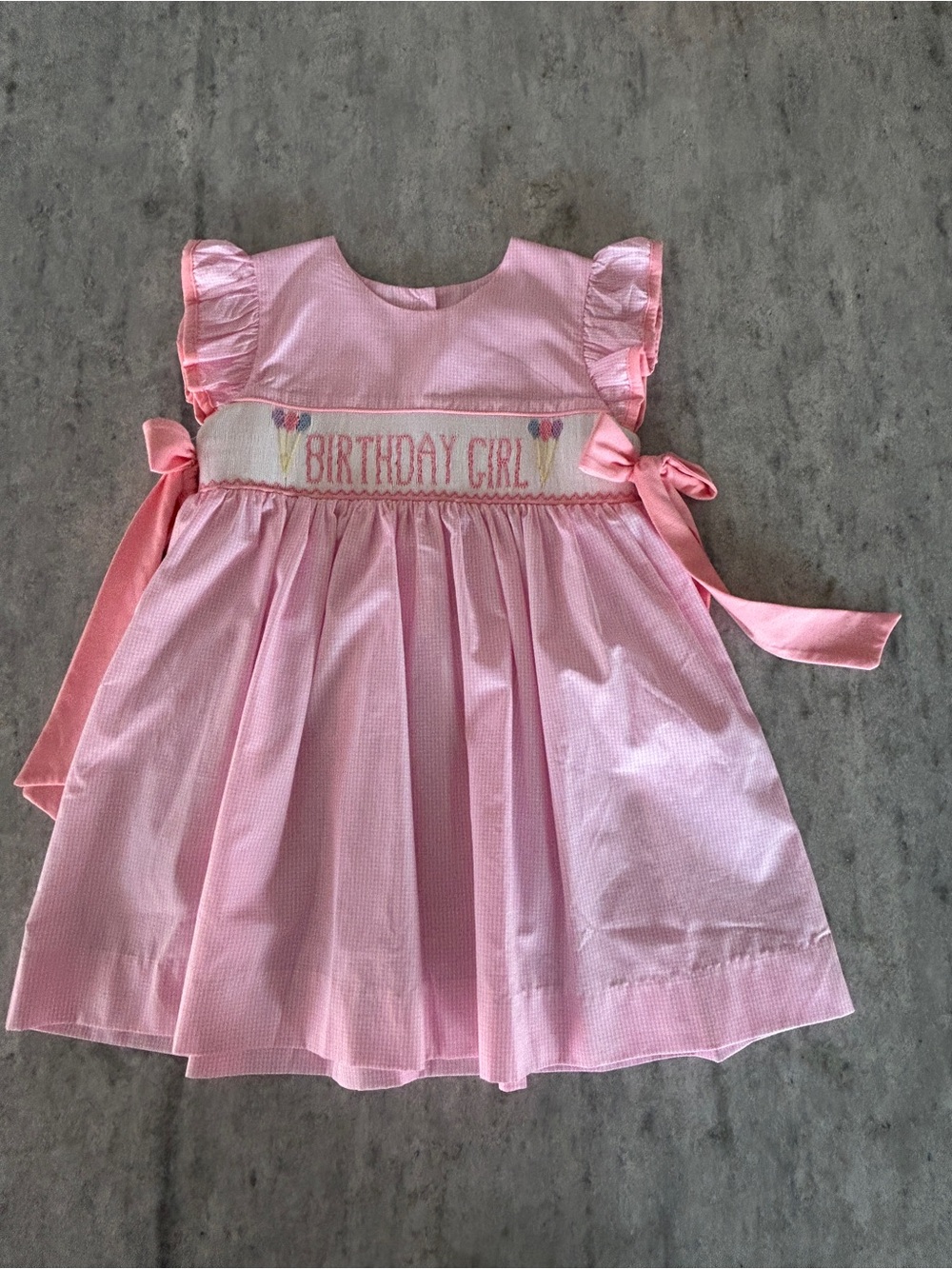 Stitchy Fish Birthday Girl Pink Smocked Dress Size 5